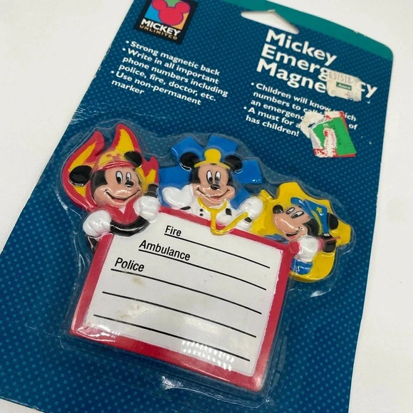Vintage Disney Mickey Mouse Emergency Contact Numbers Refrigerator Fridge Magnet - Picture 2 of 3